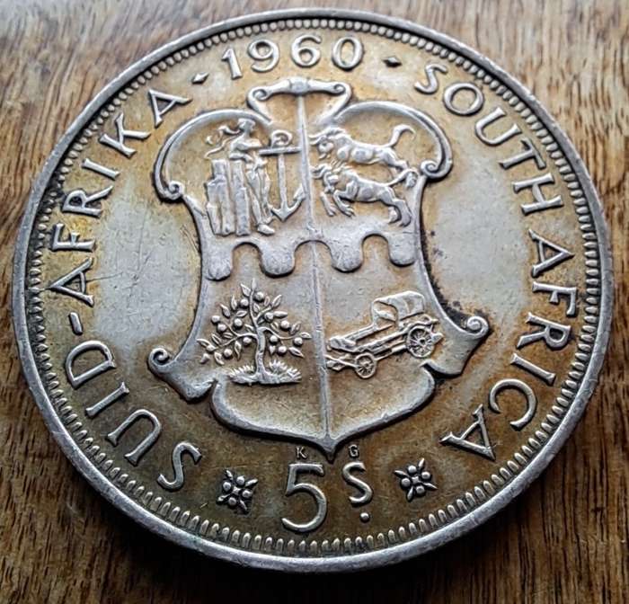 UNION OF SOUTH AFRICA - 1960 5 SHILLINGS - SILVER - UNION BUILDING - see scan
