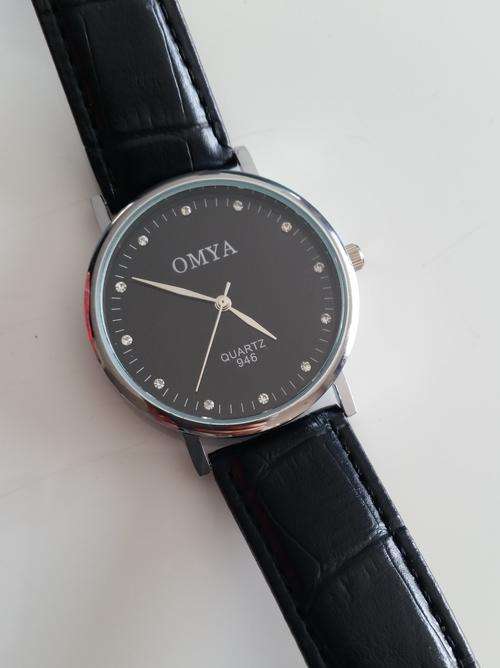 OMYA QUARTZ WATCH FOR MEN with BLACK GENUINE LEATHER STRAP