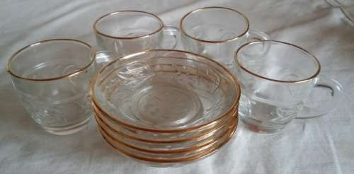 4 Piece Cups With Saucers - Gold Plated Lining