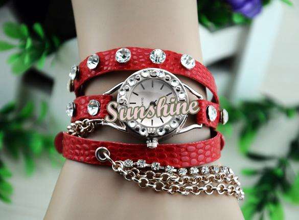 WOMENS SYNTHETHIC WRAP AROUND WATCH WITH RHYNE STONES