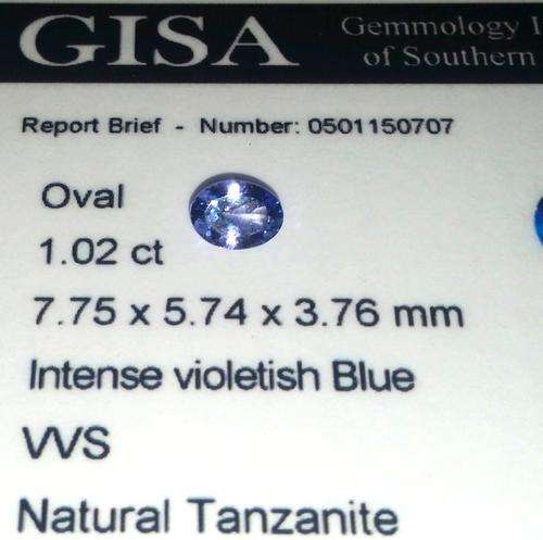 1.02CT TANZANITE [G.I.S.A. CERTIFIED] Intense Violet Blue [vB4/4], VVS