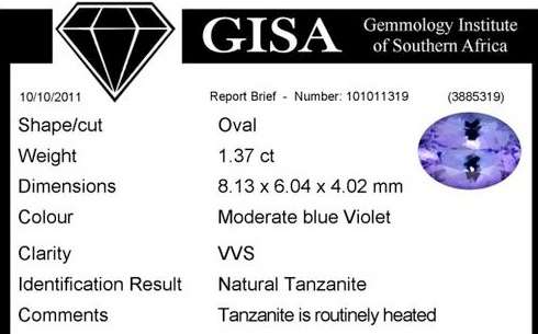 GISA CERTIFIED TANZANITE