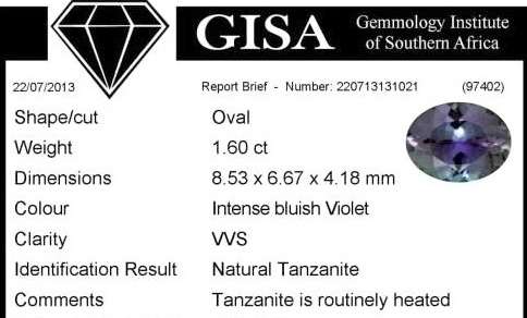 1.60CT TANZANITE [G.I.S.A.CERTIFIED] Intense Bluish Violet (bV4/4)
