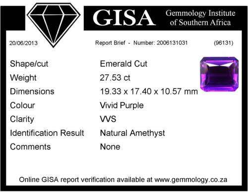 G.I.S.A. CERTIFIED 27.53CT ARTIGAS AMETHYST - Vivid Royal Purple