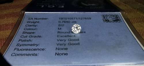 * Diamond *   0.765CT Diamond [ EGL Certified ] Round Brilliant Cut  M SI2