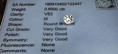 * Diamond *   0.600CT Diamond [ EGL Certified ] Round Brilliant Cut  M VS2