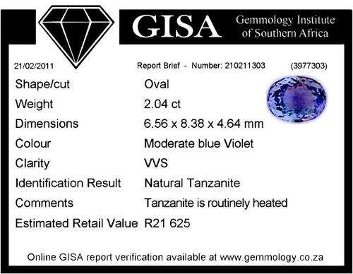 GISA CERTIFIED TANZANITE