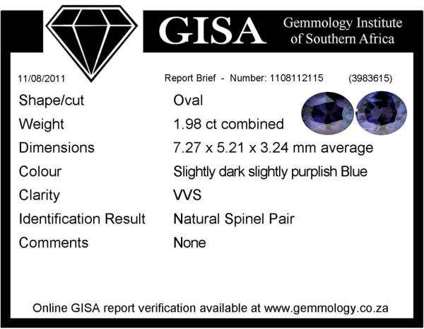 1.98CT SRI LANKAN SPINEL [G.I.S.A.CERTIFIED] Matching Pair, Purplish Blue, VVS