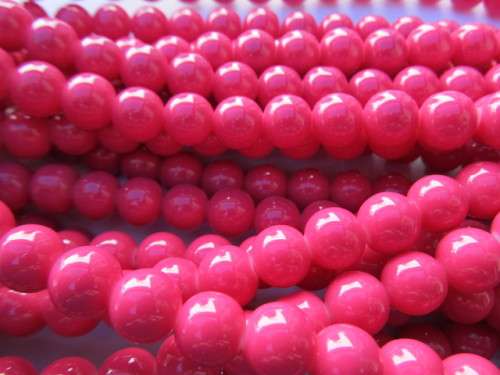 Glass Beads Plain Round Bright Pink 10mm ±40pc
