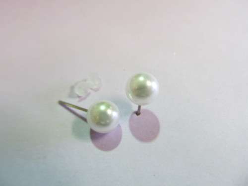 Earrings Stud Faux Pearl White 6mm