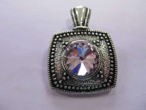 Pendant, Rhinestone, Pink, Nickel, 40mm, 1pc