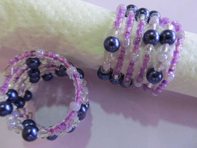 Serviette Ring Set, Beaded, Purple, 6pc