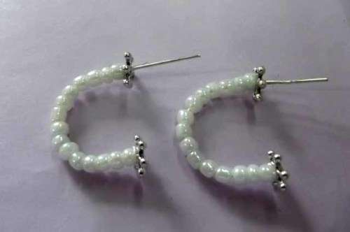 Fashion Jewellery, Hoop Type Earrings With Plastic Bullet Clutch, White, 30mm, 1 Pair