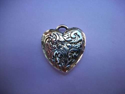Pendant, Heart, Acrylic, Rhodium Plated, Nickel, 32mm x 29mm, 1pc