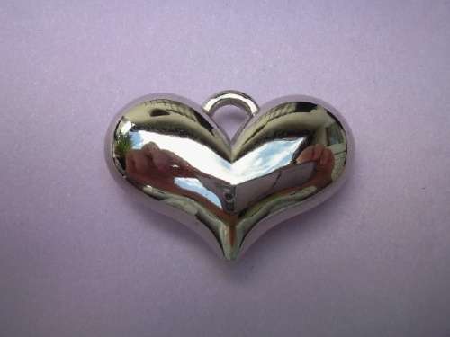 Pendant, Heart, Acrylic, Rhodium Plated, Nickel, 27mm x 37mm, 1pc
