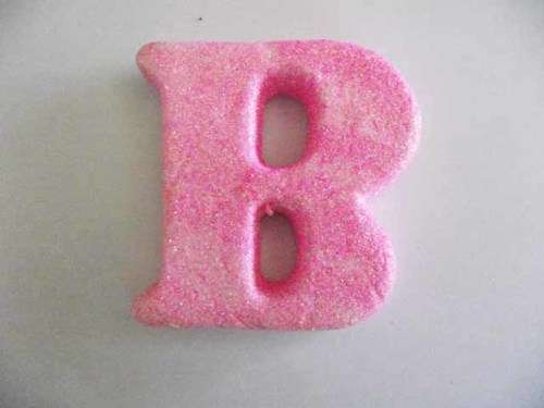 Polistyrene Letter B, Pink With Glitter, ±100mm x 20mm, 1pc