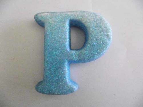 Polistyrene Letter P, Blue  With Glitter, ±100mm x 20mm, 1pc