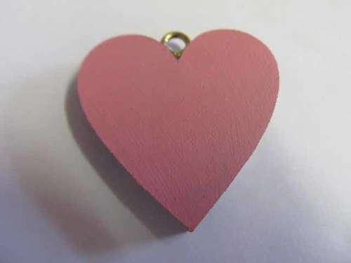 Pendant, Wood, Heart, Pink, 41mm, 1pc