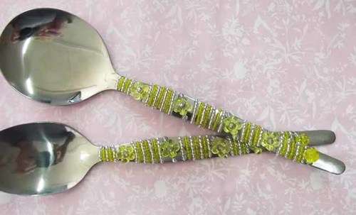Server Spoon Set, Beaded, Yellow, 255mm x 52mm, 2pc / 1 Set, See Photos