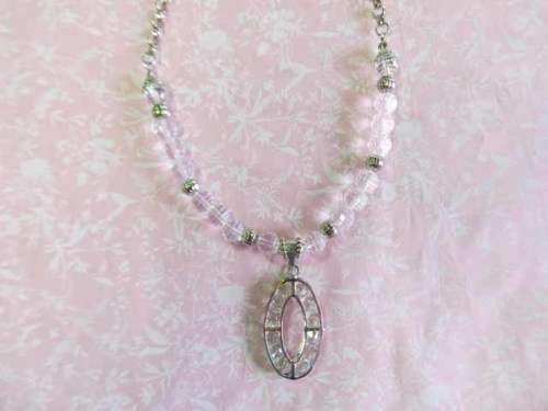 Cristia Necklace,  Nickel With Clear Crystal Beads And Oval Pendant, 42cm, 1pc