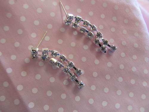 Evelia Earrings, Clear Rhinestones, 37mm, Nickel, 2pc