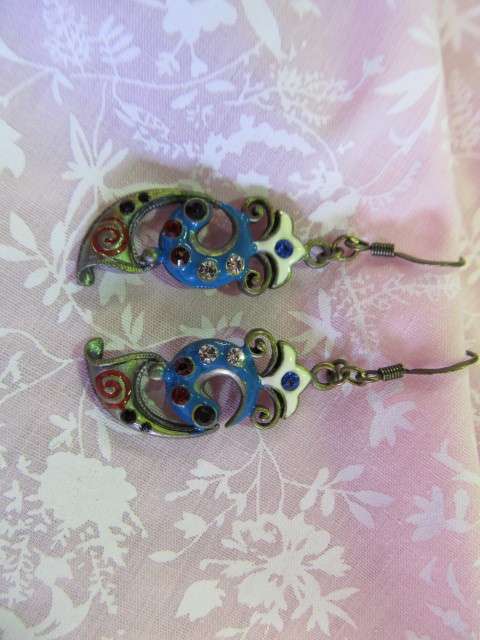 Mistique Earrings, Abstract Design, Assorted Colours And Rhinestones, Bronze, 55mm, 2pc