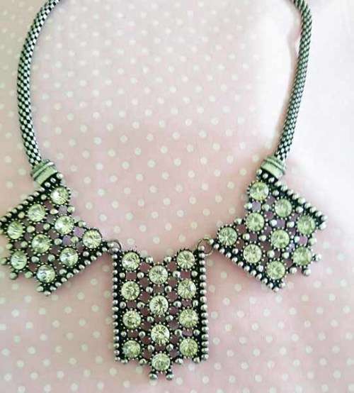 Riza Necklace, Nickel With Clear Rhinestones, Snake Chain, Lobster Clasp, 40cm With 5cm Ext, 1pc