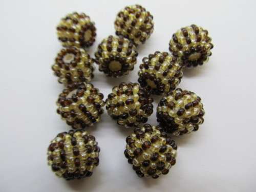 Other beads, Seedbead Covered Beads, Made In India, Beige and Brown, ±12mm, 2pc