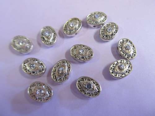 Sliders, Nickel, Metal, Clear Rhinestones, 2 Hole, 12mm, 2pc