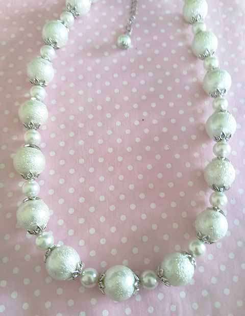 Perrine Necklace, White Glass Pearls, Nickel Findings, Lobster Clasp, 42cm + 5cm Ext