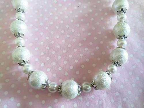 Perrine Necklace, White Glass Pearls, Nickel Findings, Lobster Clasp, 42cm + 5cm Ext