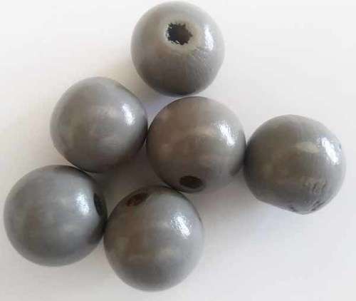 Wooden Beads, Round, Grey, 23mm x 25mm, 2pc