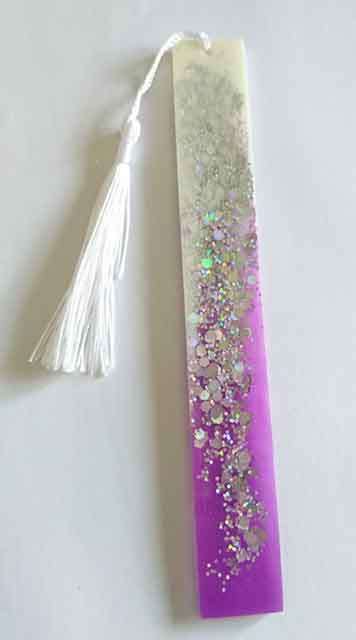 Bookmark, Purple And White With White Tassle, 19cm, Resin Products Are Handmade & Unique, See Photo