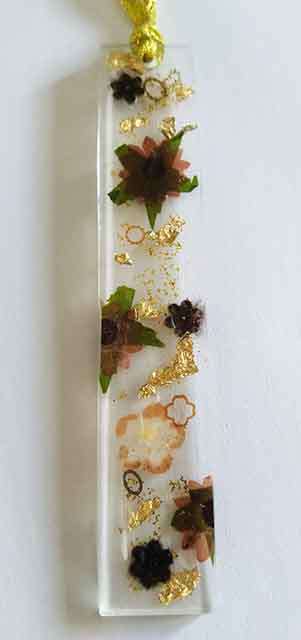 Bookmark, Black And Gold With Golden Ribbon, 14cm, Resin Products Are Handmade & Unique, See Photo