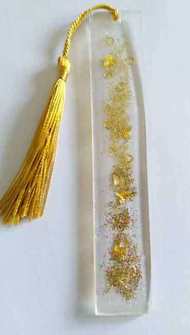 Bookmark, Gold With Golden Tassle, 14cm, Resin Products Are Handmade & Unique, See Photo
