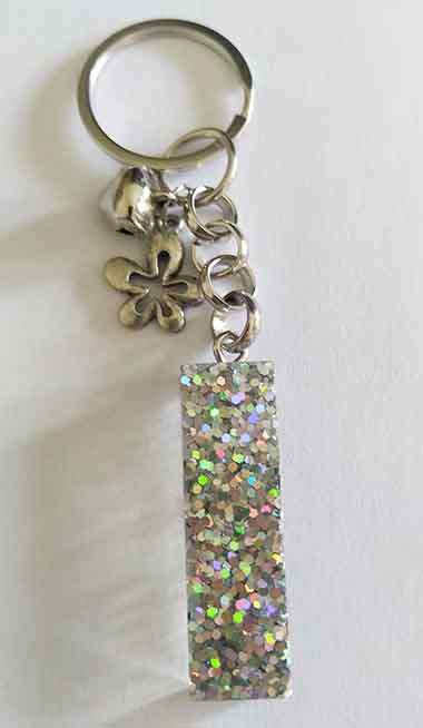 Personal Keyring, Letter `I`, Silver, Size 40mm x ±9mm, Resin Product, Handmade, Unique