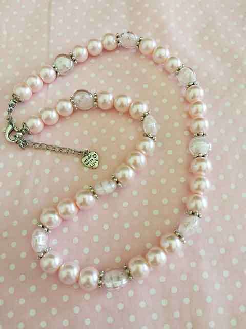 Perrine Necklace, Pink Glass Pearls And Glass Beads, Nickel Findings, Lobster Clasp, 46cm + 5cm Ext