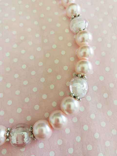 Perrine Necklace, Pink Glass Pearls And Glass Beads, Nickel Findings, Lobster Clasp, 46cm + 5cm Ext