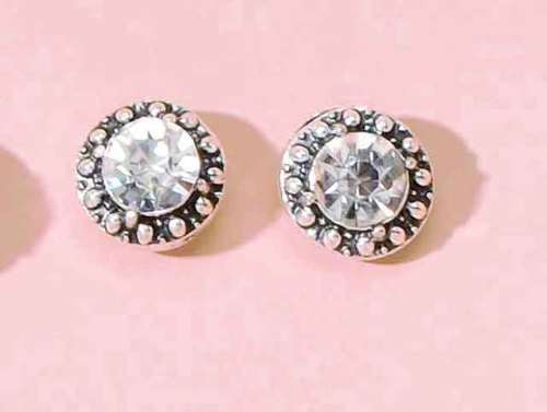 Riza Earrings, Clear Rhinestones, Nickel Ear Studs, Diameter 9mm, 2pc