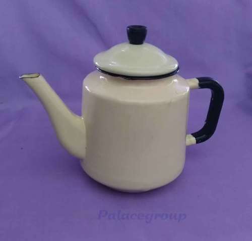Cream And Black Enamel Coffee / Tea Pot, Chip Marks, 1000ml, See Photo`s For More Info