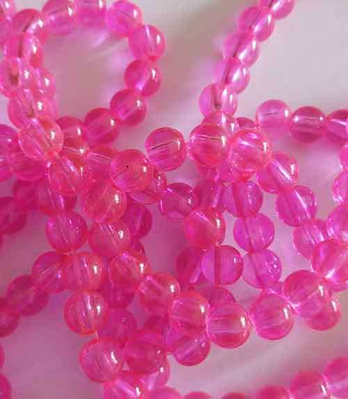 Glass Beads, Plain, Round, Bright Pink, 8mm, ±30pc