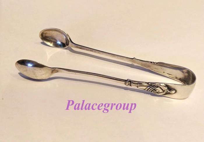 Vintage silverplated sugar tongs with Apostle image, 11.5cm