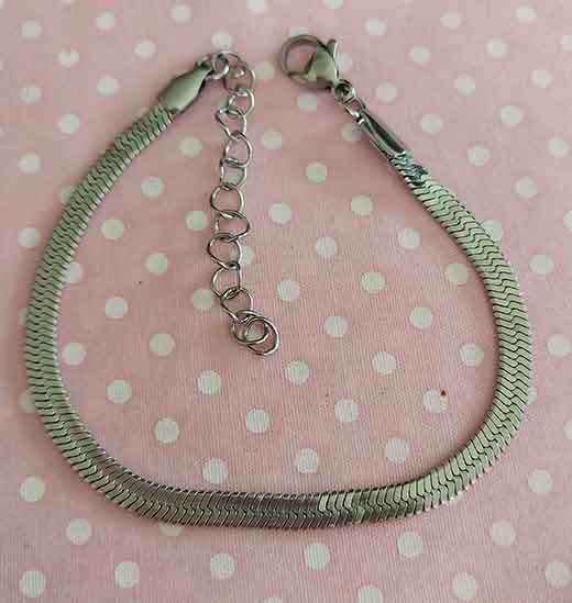 Bracelet, Flat Chain, Stainless Steel, 4mm Wide, Lobster Clasp, 16.5cm+5cm, 1pc