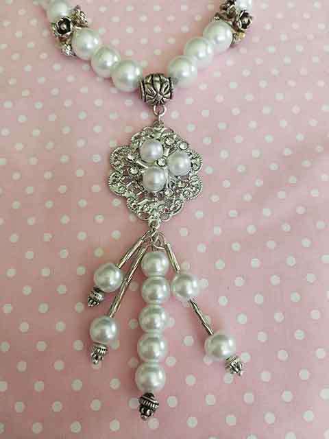 Necklace, White Glass Pearls, Nickel Findings, Lobster Clasp, 44cm+5cm