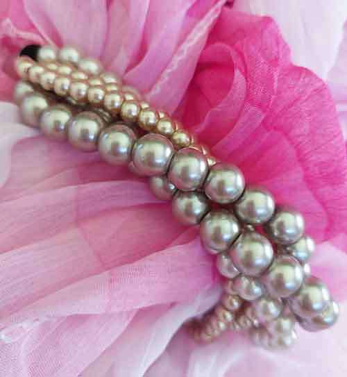 Bracelet, Shades Of Brown Glass Pearls, 5 Strands, Nickel Findings, Lobster Clasp, 21cm+5cm
