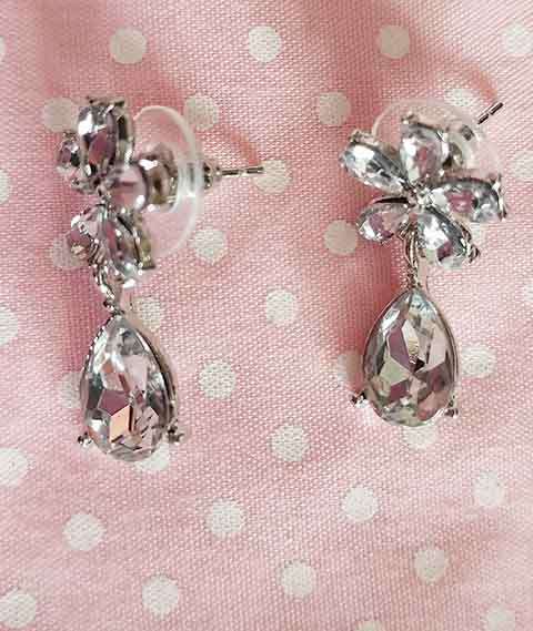 Riza Earrings, Clear Rhinestones, Nickel Findings And Ear Studs, 23mm, 2pc
