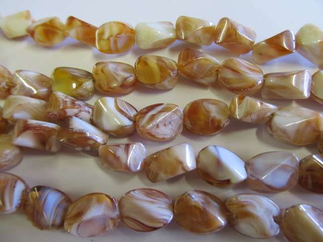Glass Beads, Fancy, Twisted, Orange, 17mm x 12mm, ±12pc
