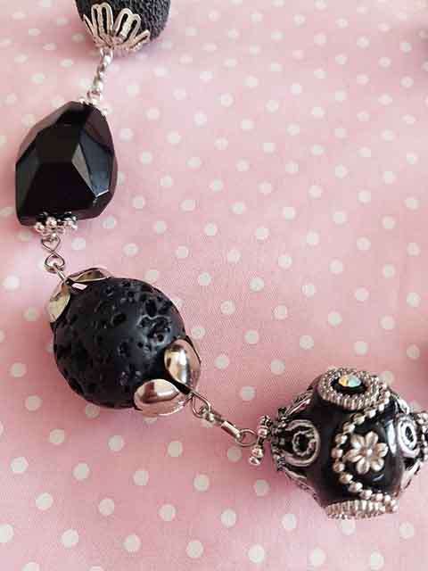 Burtell Necklace, Black Lava+Crystal+Egyptian Beads, Nickel Findings, Lobster Clasp, 46cm+5cm