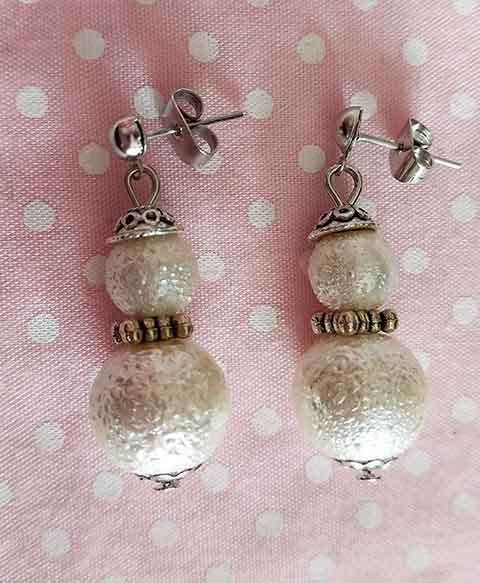Earrings, Beige Glass Pearl, Nickel Findings And Ear Studs, 32mm, 2pc