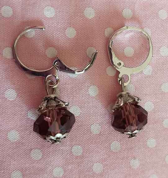 Earrings, Purple Crystal Beads, Nickel Findings+Ear Hoops, 28mm, 2pc